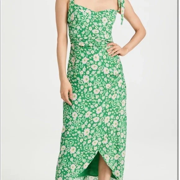 WAYF tie/strap bustier green floral dress